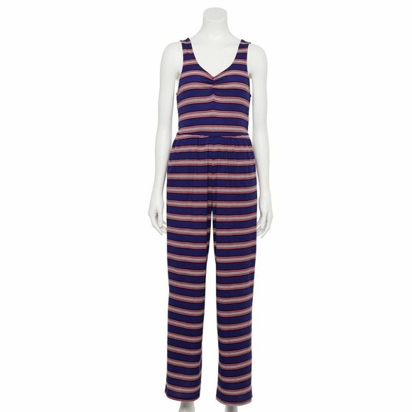 Live to be Spoiled Pants - Live To Be Spoiled Ribbed Knit Jumpsuit Nvy Stripe Womens Junior Size La…